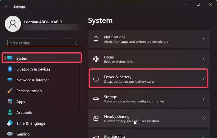 Change Power Mode on Windows 11 through Windows Settings